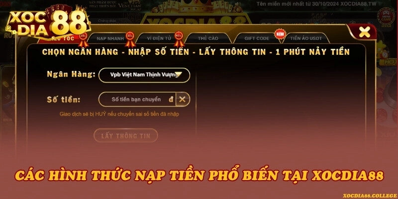 Các hình thức nạp tiền phổ biến tại Xocdia88