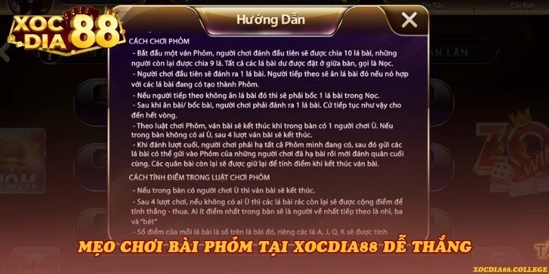 Mẹo chơi bài phỏm tại Xocdia88 dễ thắng